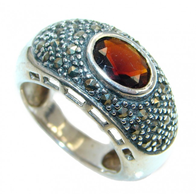 Genuine Garnet Marcasite Sterling Silver ring size 6