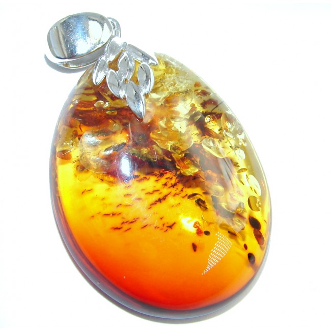 Sunset natural Baltic Amber Sterling Silver handmade Pendant