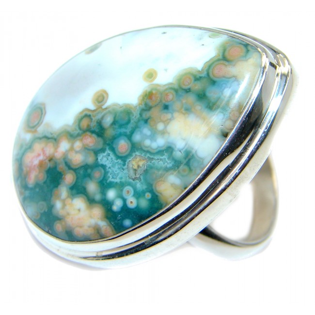 Great quality Ocean Jasper Sterling Silver handcrafted Ring size adjustable