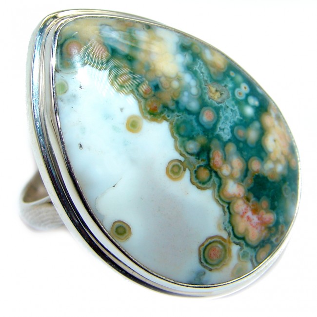 Great quality Ocean Jasper Sterling Silver handcrafted Ring size adjustable