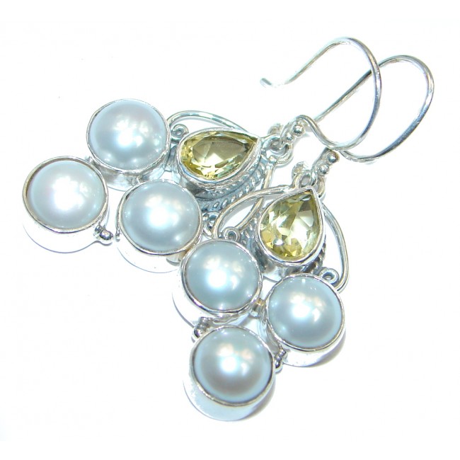 Fresh Water Pearl White Topaz Sterling Silver handcrafted stud earrings