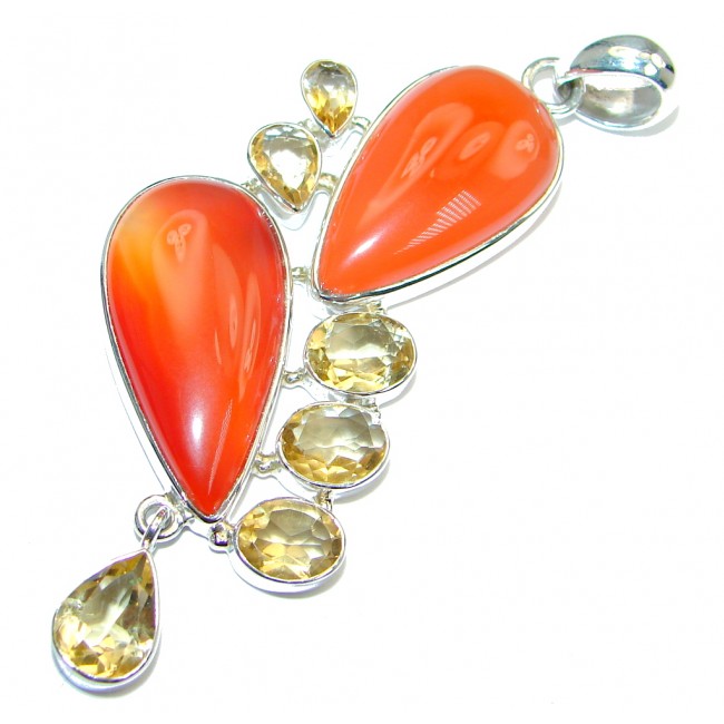 Large Beautiful authentic Carnelian Citrine Sterling Silver handmade Pendant