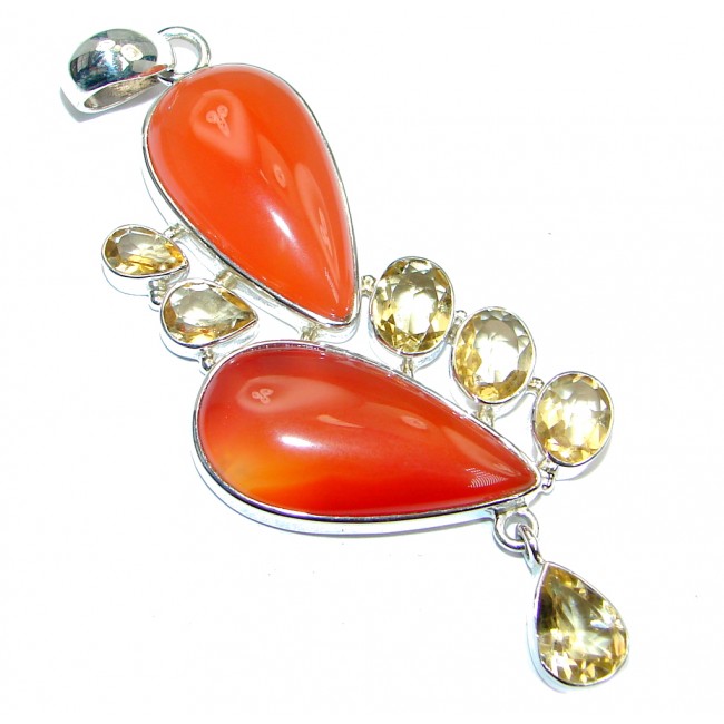 Large Beautiful authentic Carnelian Citrine Sterling Silver handmade Pendant