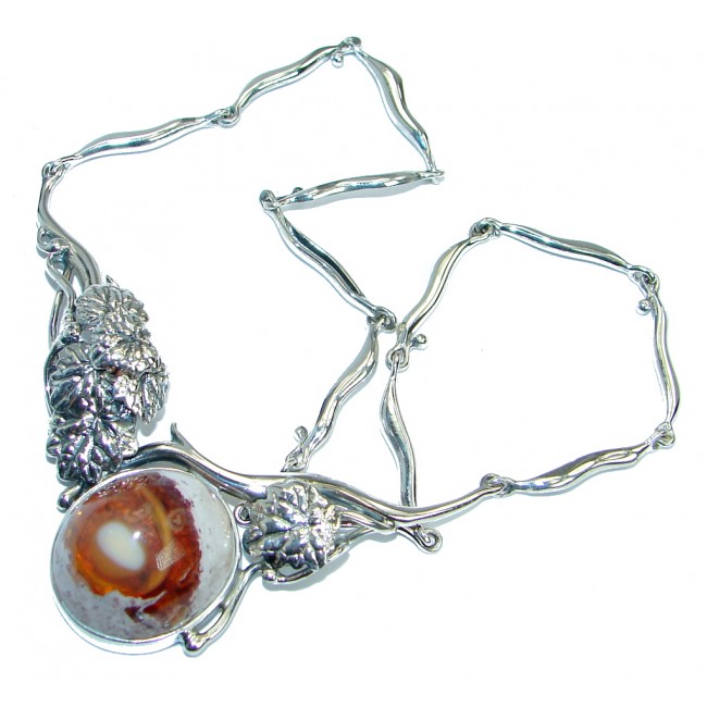 Large Master Piece genuine Mexican Opal .925 Sterling Silver brilliantly handcrafted necklace