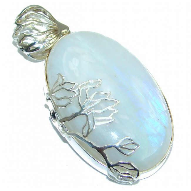 Simple Design Fire Moonstone .925 Sterling Silver handmade Pendant