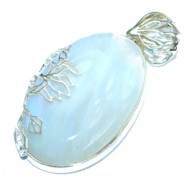 Simple Design Fire Moonstone .925 Sterling Silver handmade Pendant