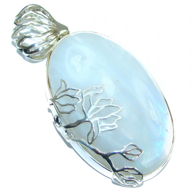 Simple Design Fire Moonstone .925 Sterling Silver handmade Pendant