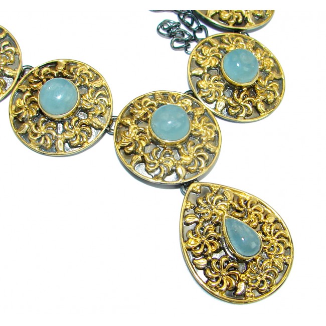 Byzantine Style Aquamarine 14K Gold over .925 Sterling Silver handcrafted necklace