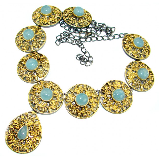 Byzantine Style Aquamarine 14K Gold over .925 Sterling Silver handcrafted necklace