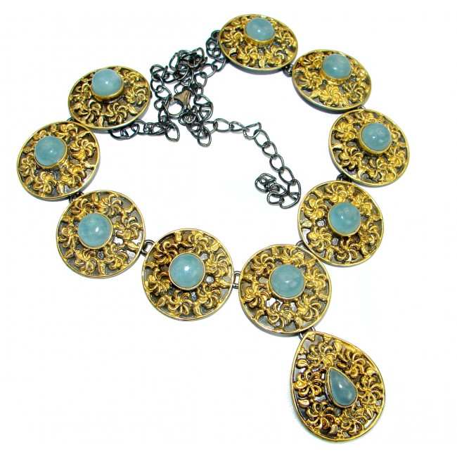 Byzantine Style Aquamarine 14K Gold over .925 Sterling Silver handcrafted necklace