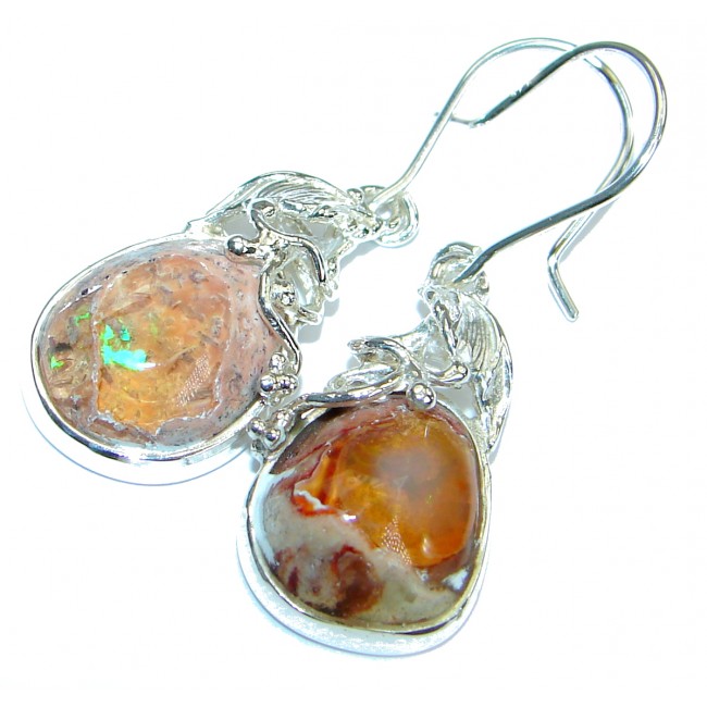 Unique genuine Mexican Fire Opal .925 Sterling Silver handmade earrings