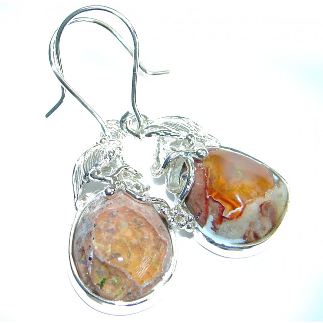 Unique genuine Mexican Fire Opal .925 Sterling Silver handmade earrings