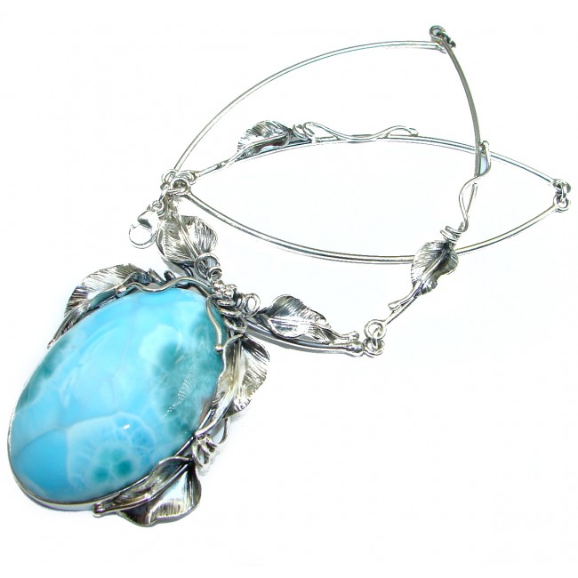 Large One of the kind Nature inspired Sublime Larimar .925 Sterling Silver handmade necklace