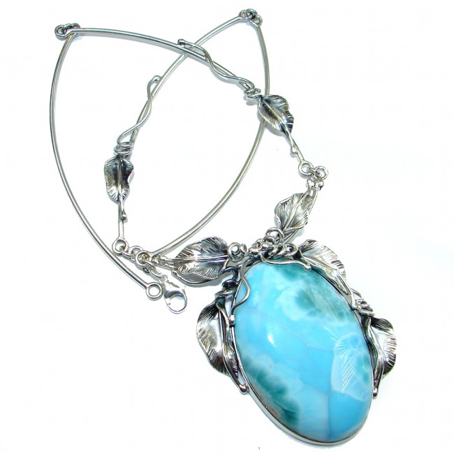 Large One of the kind Nature inspired Sublime Larimar .925 Sterling Silver handmade necklace