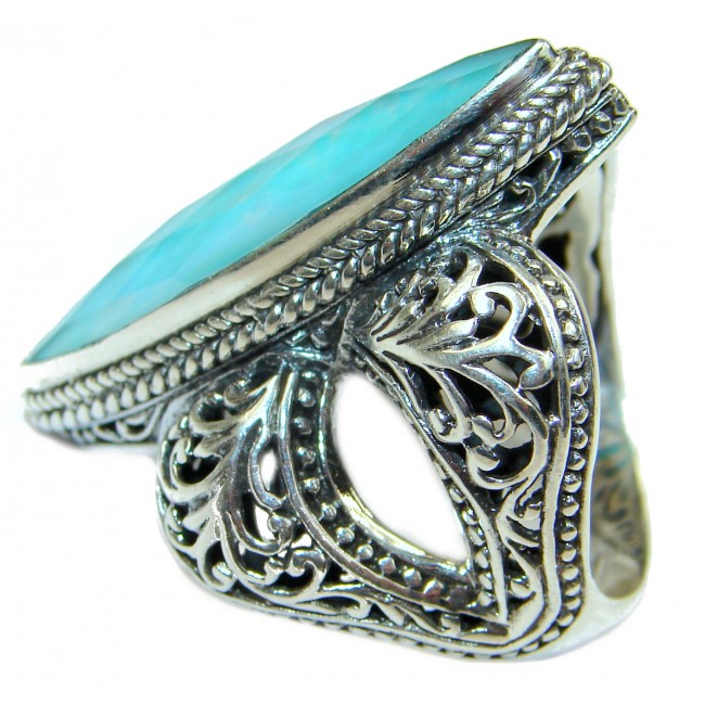 Blue Mexican Turquoise Triplet .925 Sterling Silver Bali handmade