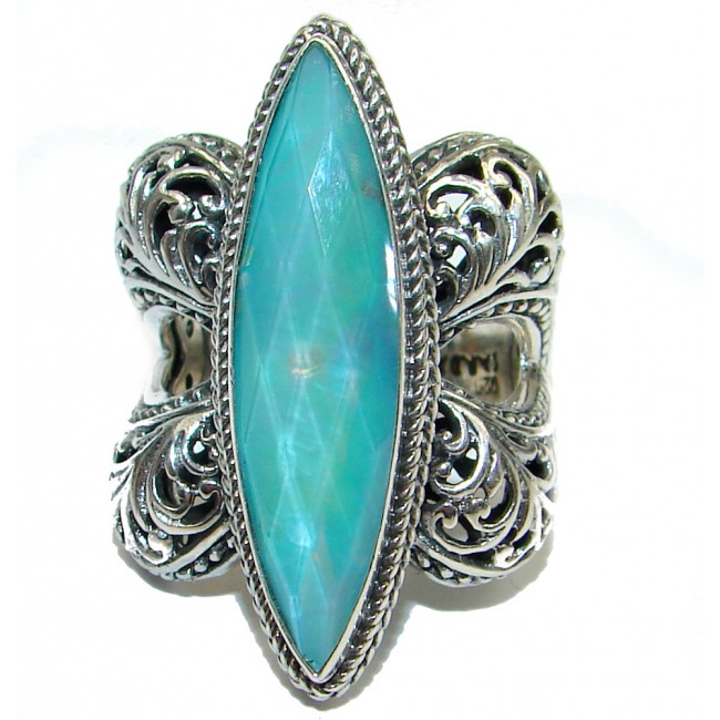 925 outlets Sterling Vintage Malachite & Turquoise Ring Sz 9