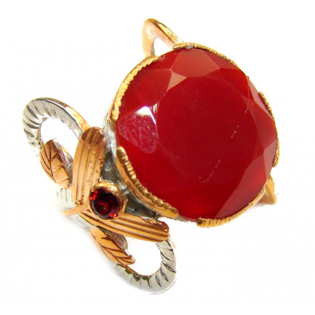 Genuine Carnelian 14K Gold over .925 Sterling Silver handmade Ring Size 6