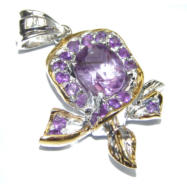 Vintage Design Genuine Amethyst 18K Gold over .925 Sterling Silver handmade Pendant