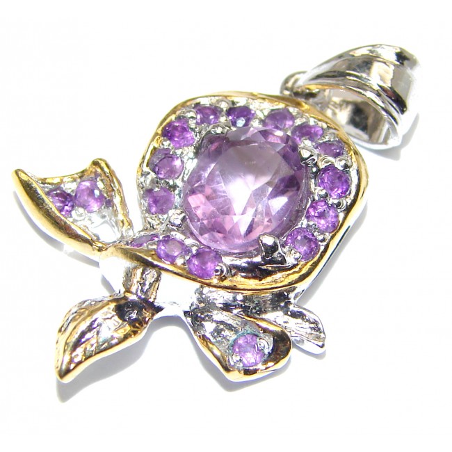 Vintage Design Genuine Amethyst 18K Gold over .925 Sterling Silver handmade Pendant