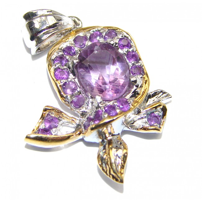 Vintage Design Genuine Amethyst 18K Gold over .925 Sterling Silver handmade Pendant