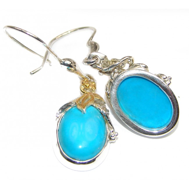 Genuine Sleeping Beauty Turquoise 18K gold over Sterling Silver handcrafted Earrings