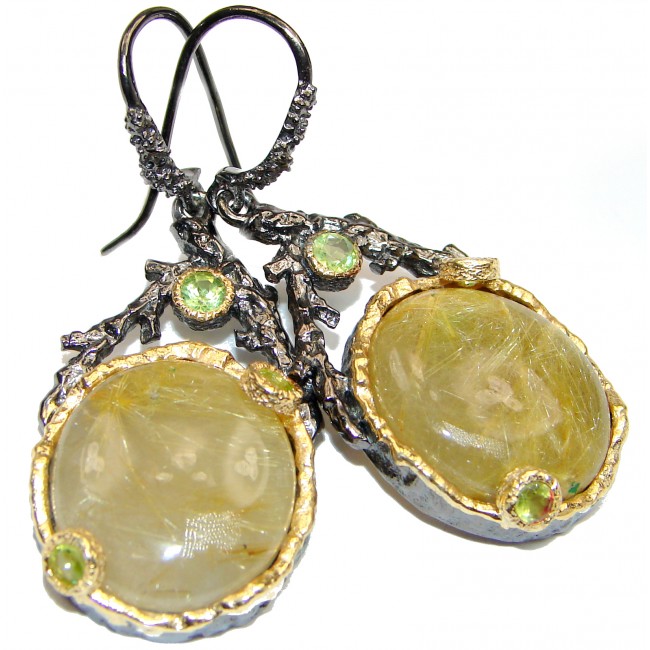 Large! Golden Rutilated Quartz 18K Gold over .925 Sterling Silver handcrafted earrings