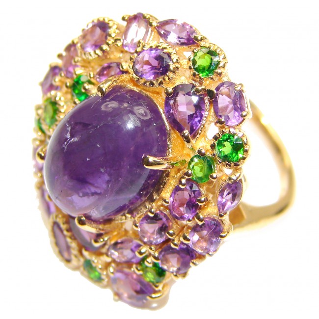 Natural Amethyst Emerald 24K Gold over .925 Sterling Silver handmade ring s. 6 1/4