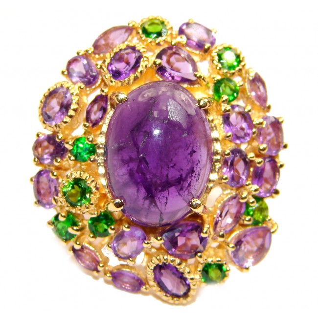 Natural Amethyst Emerald 24K Gold over .925 Sterling Silver handmade ring s. 6 1/4