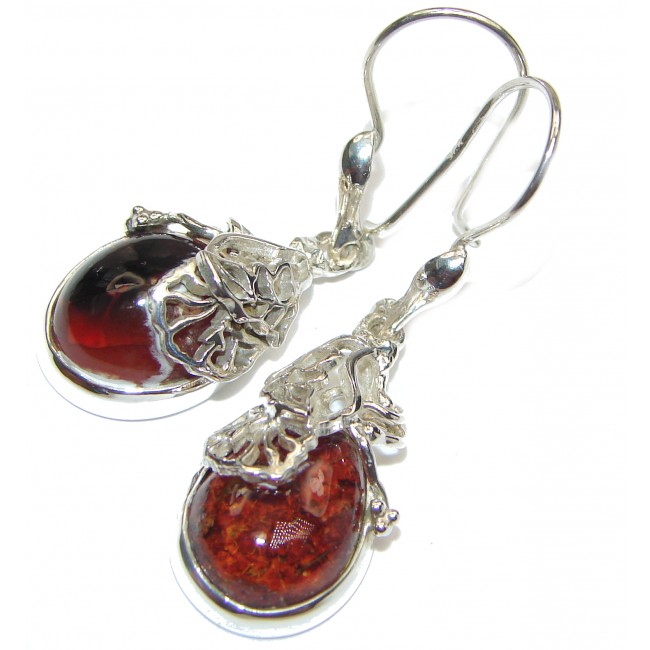 Rustic Design authentic Mexican Fire Opal .925 Sterling Silver handcrafted earrings