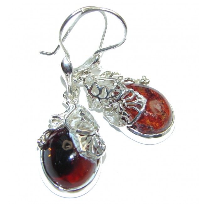 Rustic Design authentic Mexican Fire Opal .925 Sterling Silver handcrafted earrings