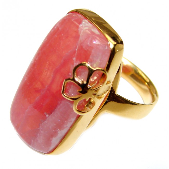 Large Argentinian Rhodochrosite 18K Gold over .925 Sterling Silver handmade ring size 7 adjustable