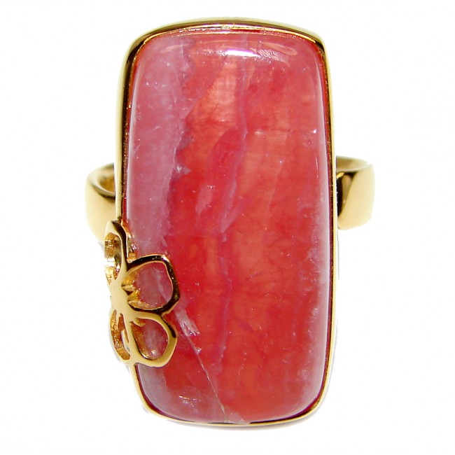 Large Argentinian Rhodochrosite 18K Gold over .925 Sterling Silver handmade ring size 7 adjustable