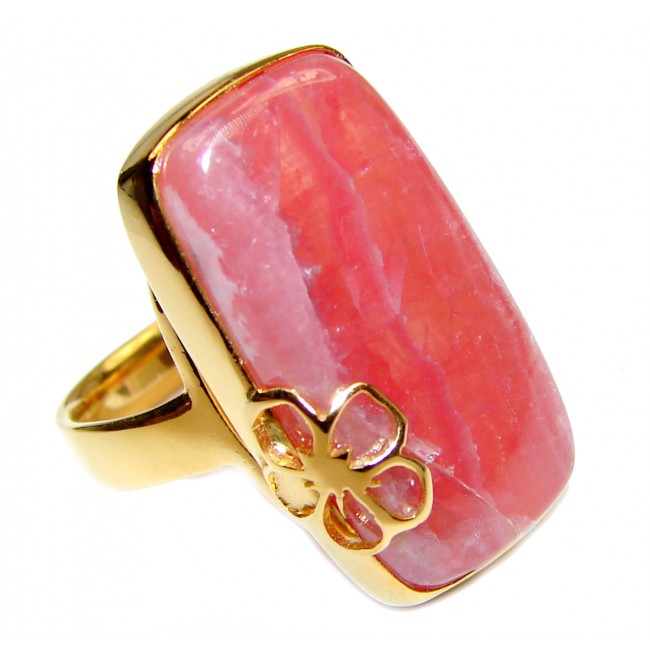 Large Argentinian Rhodochrosite 18K Gold over .925 Sterling Silver handmade ring size 7 adjustable