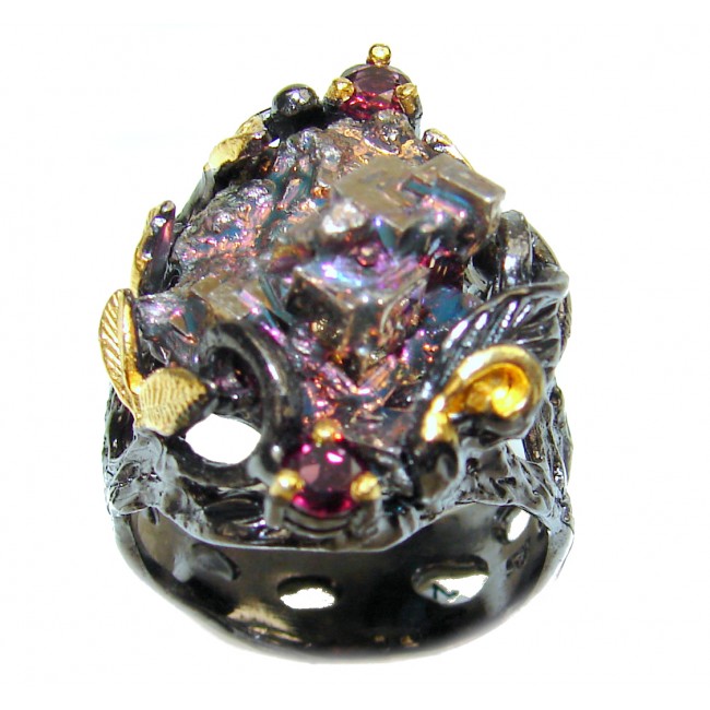 Awesome Bismuth Crystal black rhodium over .925 Silver Ring size 8 1/4