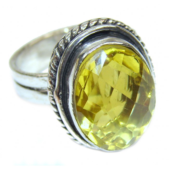 Cocktail Style Natural Citrine .925 Sterling Silver handcrafted Ring s. 7 3/4