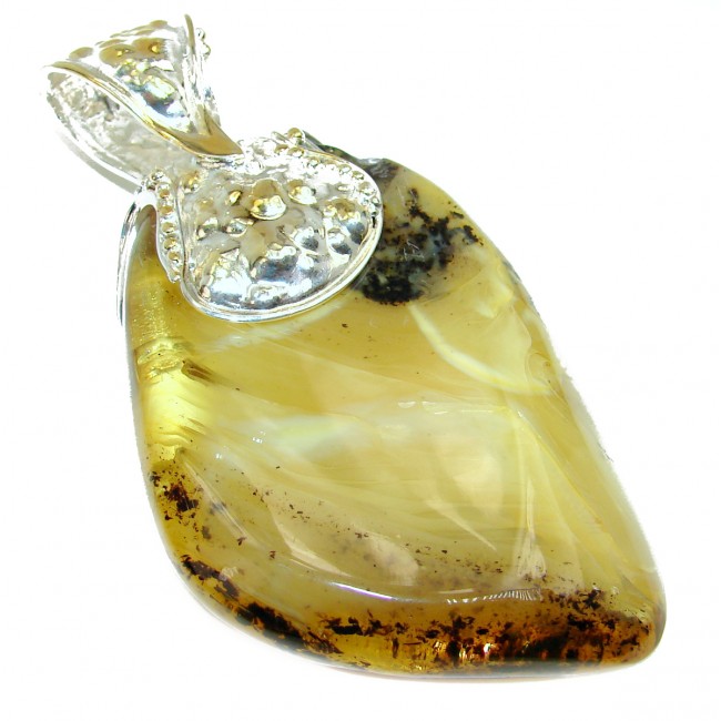 LARGE 68.9 grams Vintage Design Butterscotch Polish Amber .925 Sterling Silver handmade Pendant