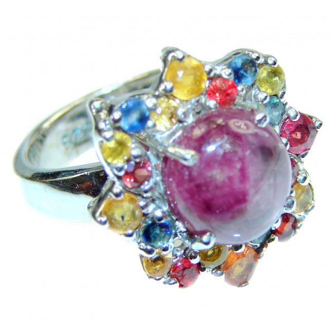Royal quality unique Star Ruby Sapphire .925 Sterling Silver handcrafted Ring size 8