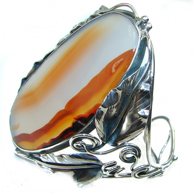 Huge Carmel Color Botswana Agate oxidized .925 Sterling Silver Cuff/Bracelet