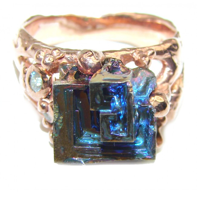 Natural Bismuth Crystal 14K Gold over .925 Sterling Silver handmade Ring size 7 1/2