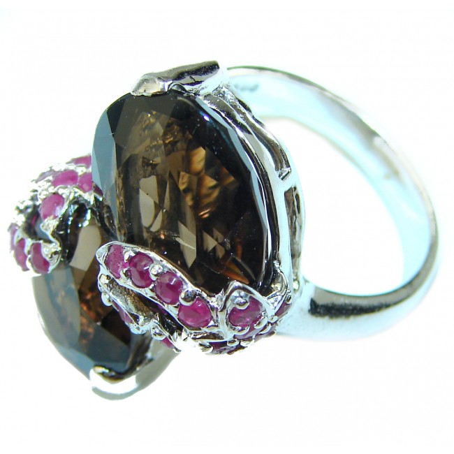 Sophisticated Design Smoky Topaz Ruby .925 Sterling Silver Ring size 9