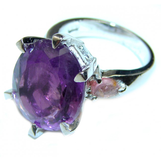 Large 15.2 carat Genuine Amethyst .925 Sterling Silver Handcrafted Ring size 7