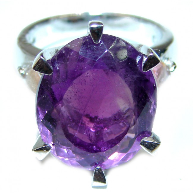 Large 15.2 carat Genuine Amethyst .925 Sterling Silver Handcrafted Ring size 7