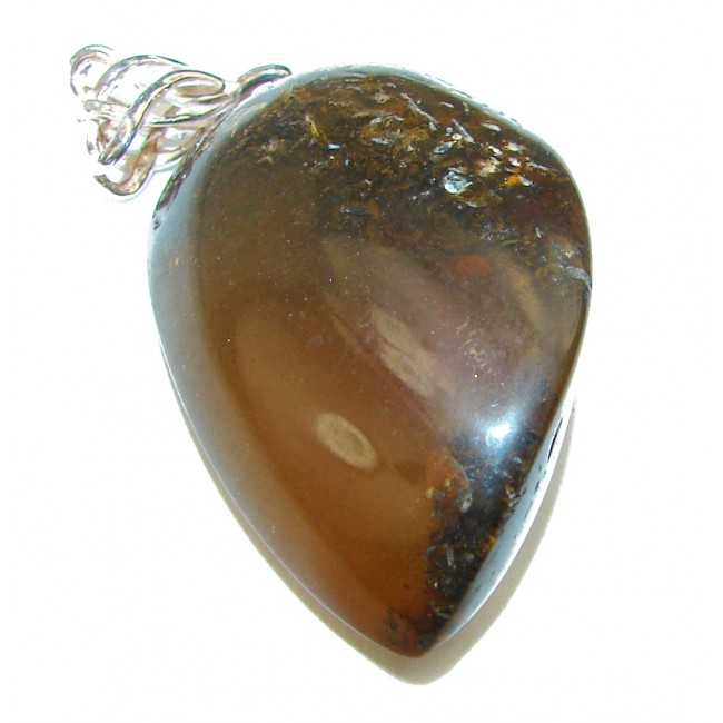 Dark Baltic Amber .925 Sterling Silver handmade Pendant