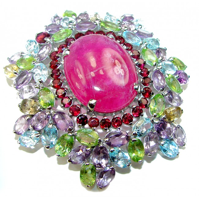 Genuine Kasmir Ruby .925 Sterling Silver handmade Pendant - Brooch