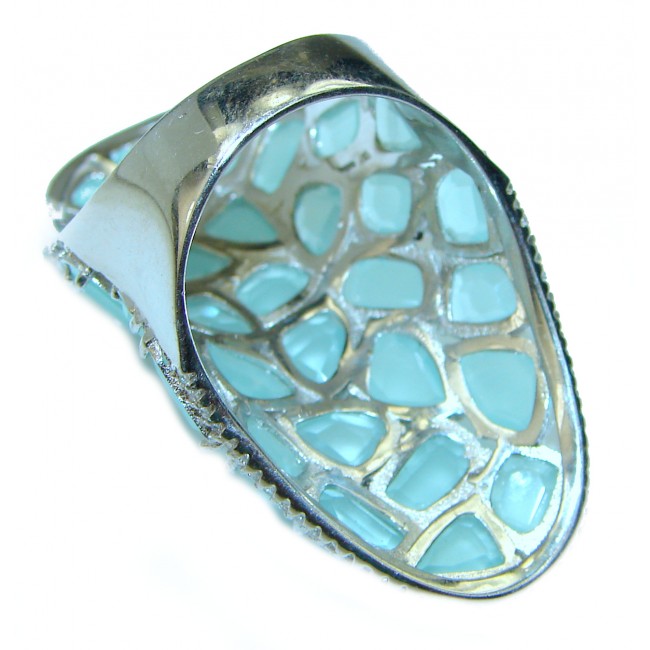 Huge Special faceted Apatite .925 Sterling Silver handmade ring s. 7 1/2