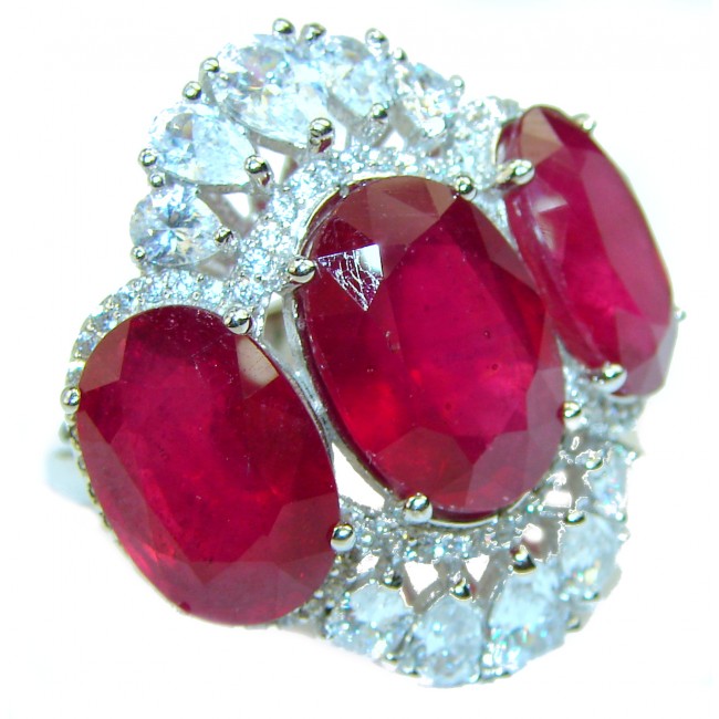 Incredible unique Ruby .925 Sterling Silver handcrafted Cocktail Ring size 7 1/2