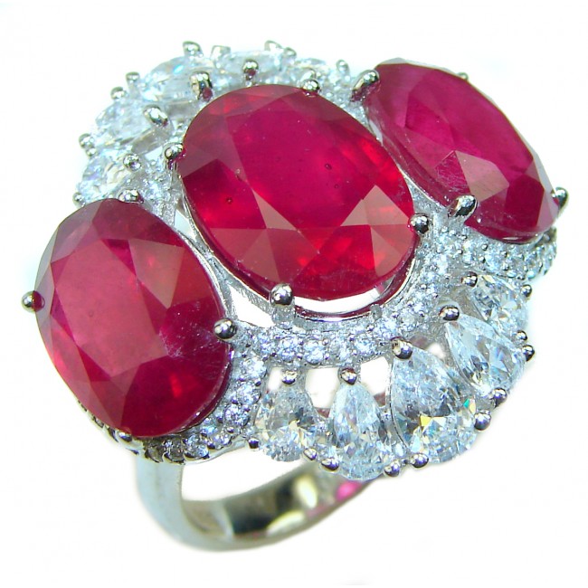 Incredible unique Ruby .925 Sterling Silver handcrafted Cocktail Ring size 7 1/2