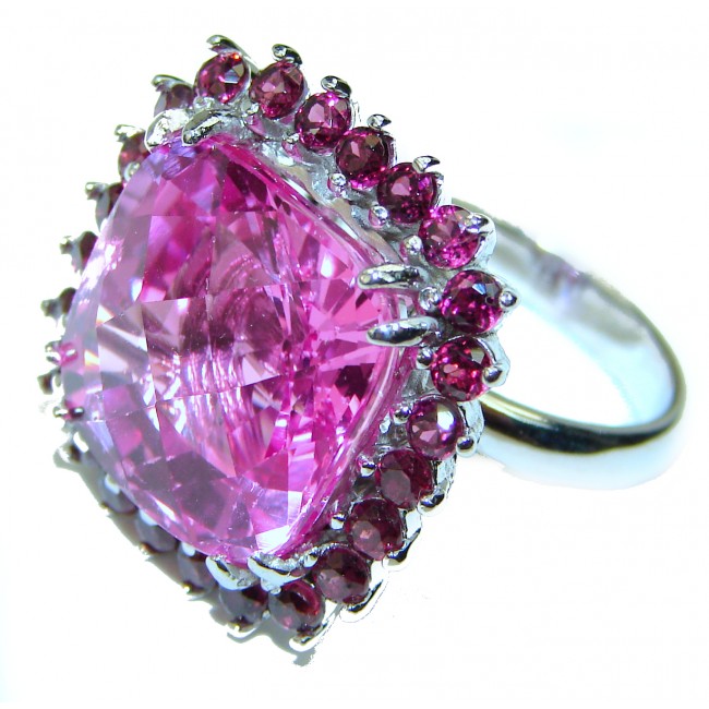 27.5 carat Really Hot Pink Topaz .925 Silver handcrafted Huge Cocktail Ring s. 7 3/4