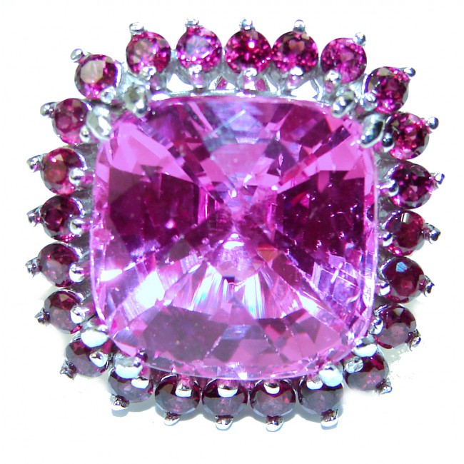 27.5 carat Really Hot Pink Topaz .925 Silver handcrafted Huge Cocktail Ring s. 7 3/4