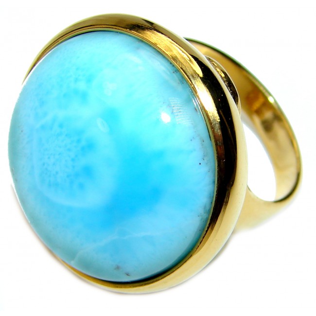 Precious Blue Larimar 14K Gold over .925 Sterling Silver handmade ring size 9